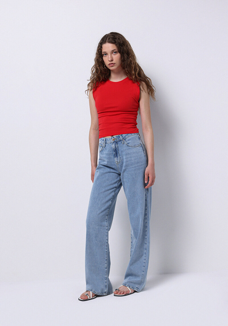 Regular Fit Kadın Pamuklu Light İndigo Denim Jean Pantolon