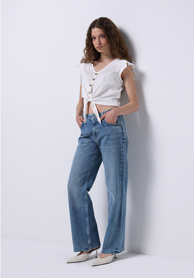 Straight Fit   Kadın İndigo Jean Pantolon