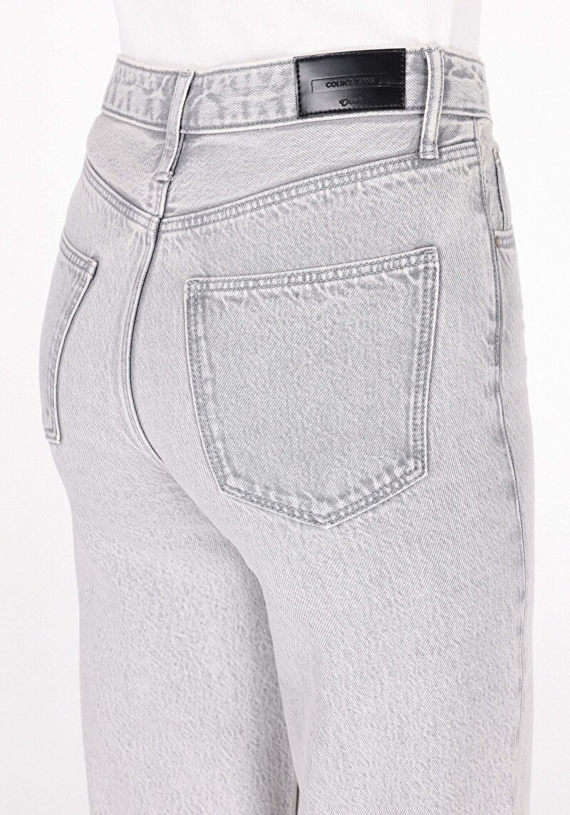 Regular Fit Yüksek Bel Geniş Paça Kadın Gri Jean Pantolon