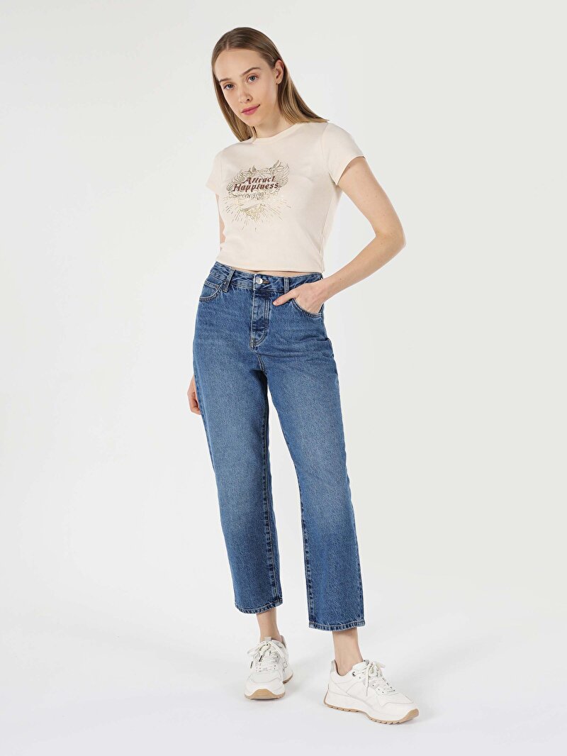 Straight Fit   Kadın İndigo Jean Pantolon