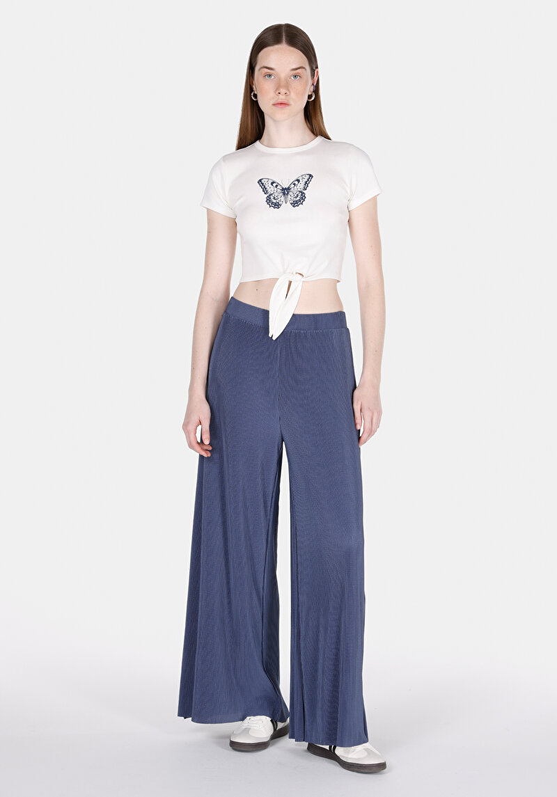 Regular Fit Orta Bel Düz Kadın Mavi Eşofman Altı