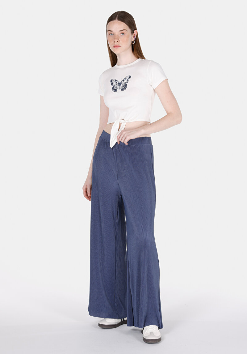 Regular Fit Orta Bel Düz Kadın Mavi Eşofman Altı