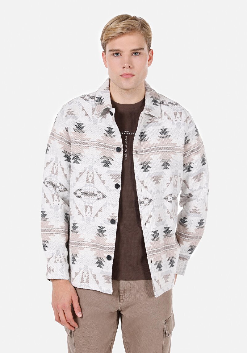 Comfort Fit   Erkek Ekru Shacket
