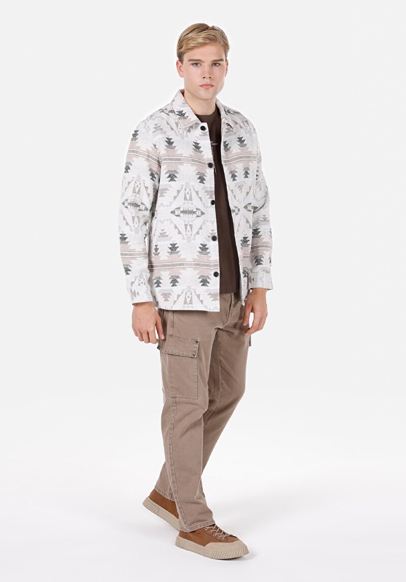 Comfort Fit   Erkek Ekru Shacket