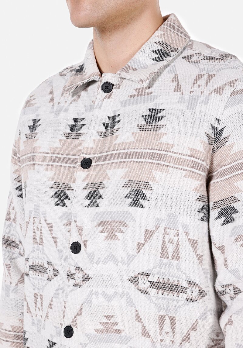 Comfort Fit   Erkek Ekru Shacket