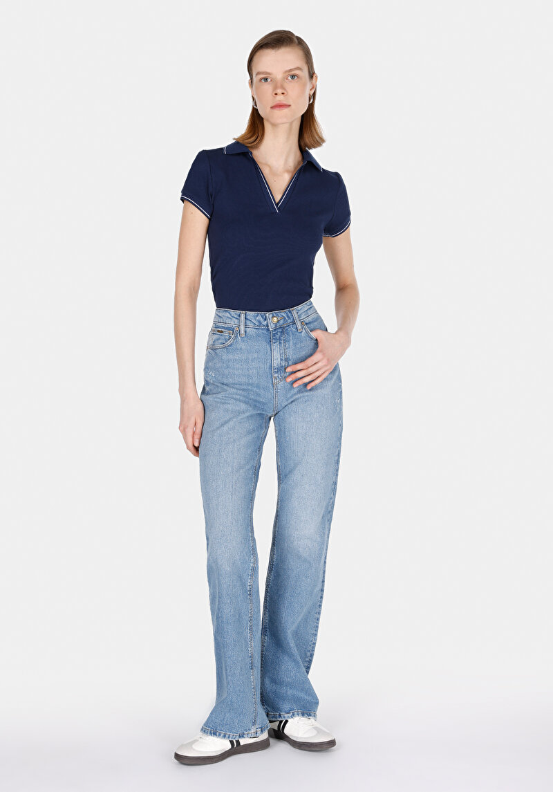 Regular Fit Kadın Mid İndigo Cepli Denim Jean Pantolon