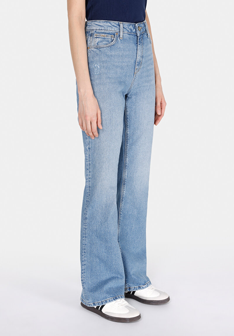 Regular Fit Kadın Mid İndigo Cepli Denim Jean Pantolon