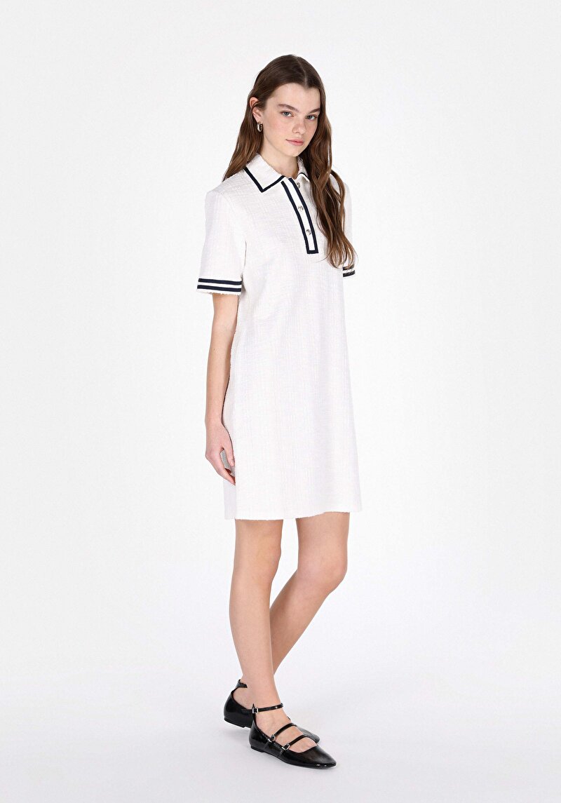 Regular Fit Örme Düz Kadın Beyaz Kısa Kol Elbise