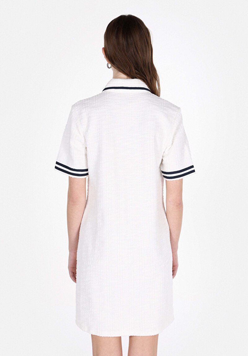 Regular Fit Örme Düz Kadın Beyaz Kısa Kol Elbise