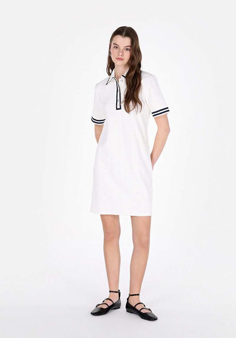 Regular Fit Örme Düz Kadın Beyaz Kısa Kol Elbise