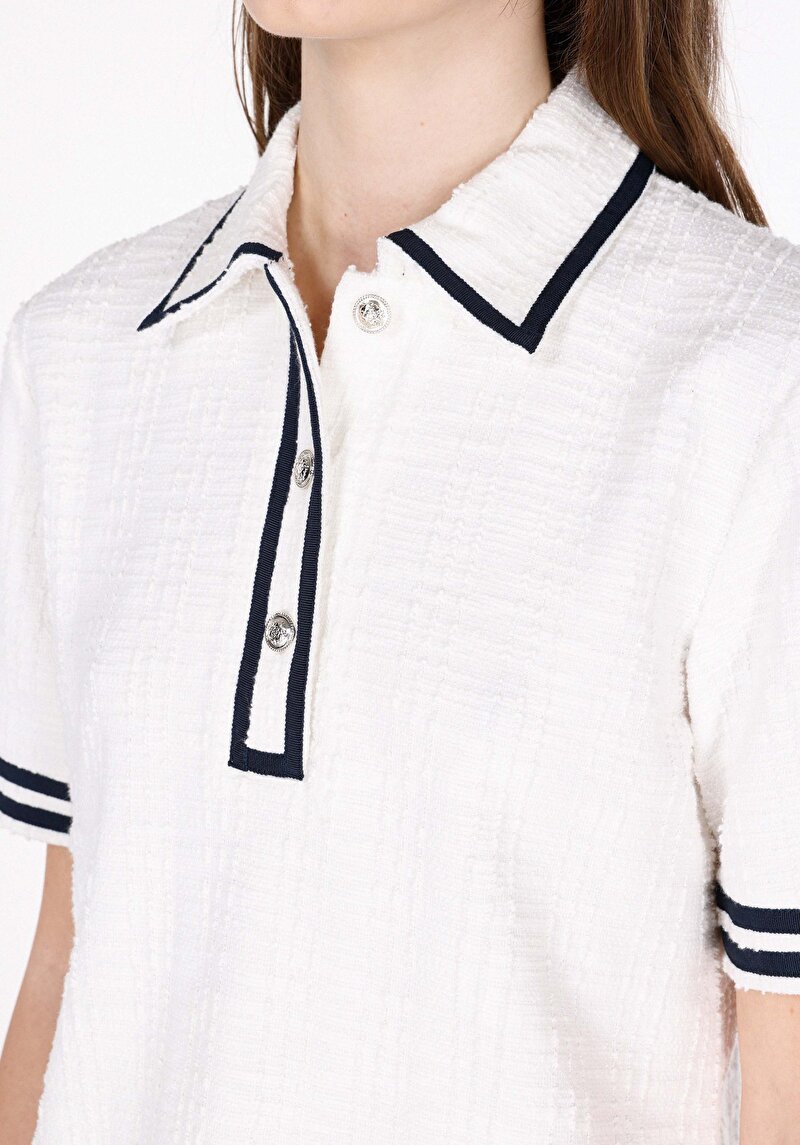 Regular Fit Örme Düz Kadın Beyaz Kısa Kol Elbise