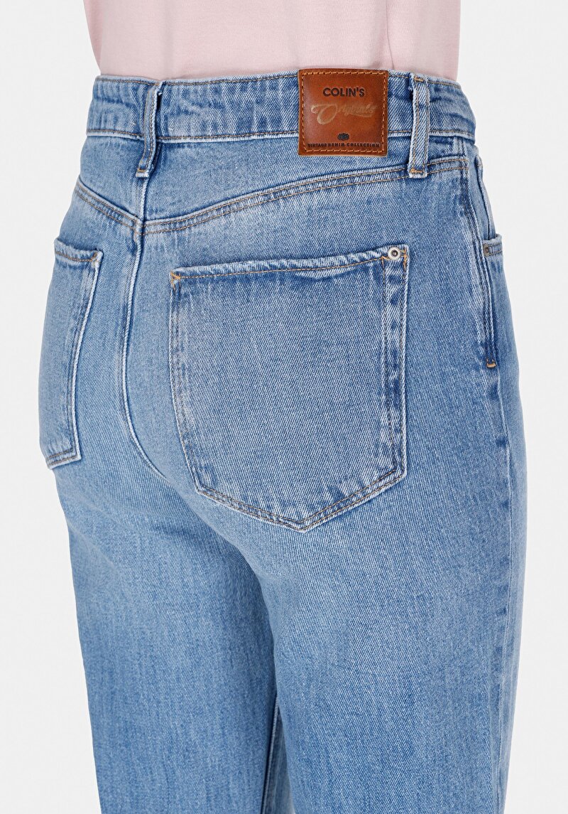 Slim Fit Orta Bel Daralan Paça Kadın İndigo Jean Pantolon