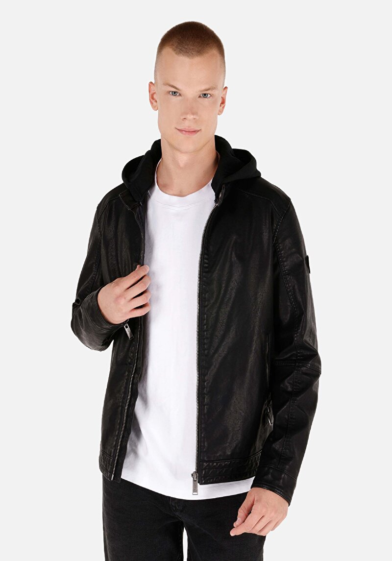 Slim Fit Erkek Siyah Mont Pu