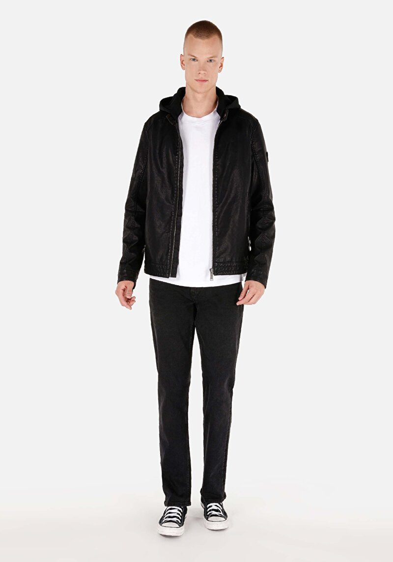 Slim Fit Erkek Siyah Mont Pu