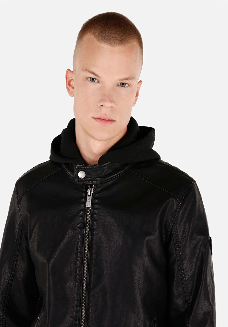 Slim Fit Erkek Siyah Mont Pu