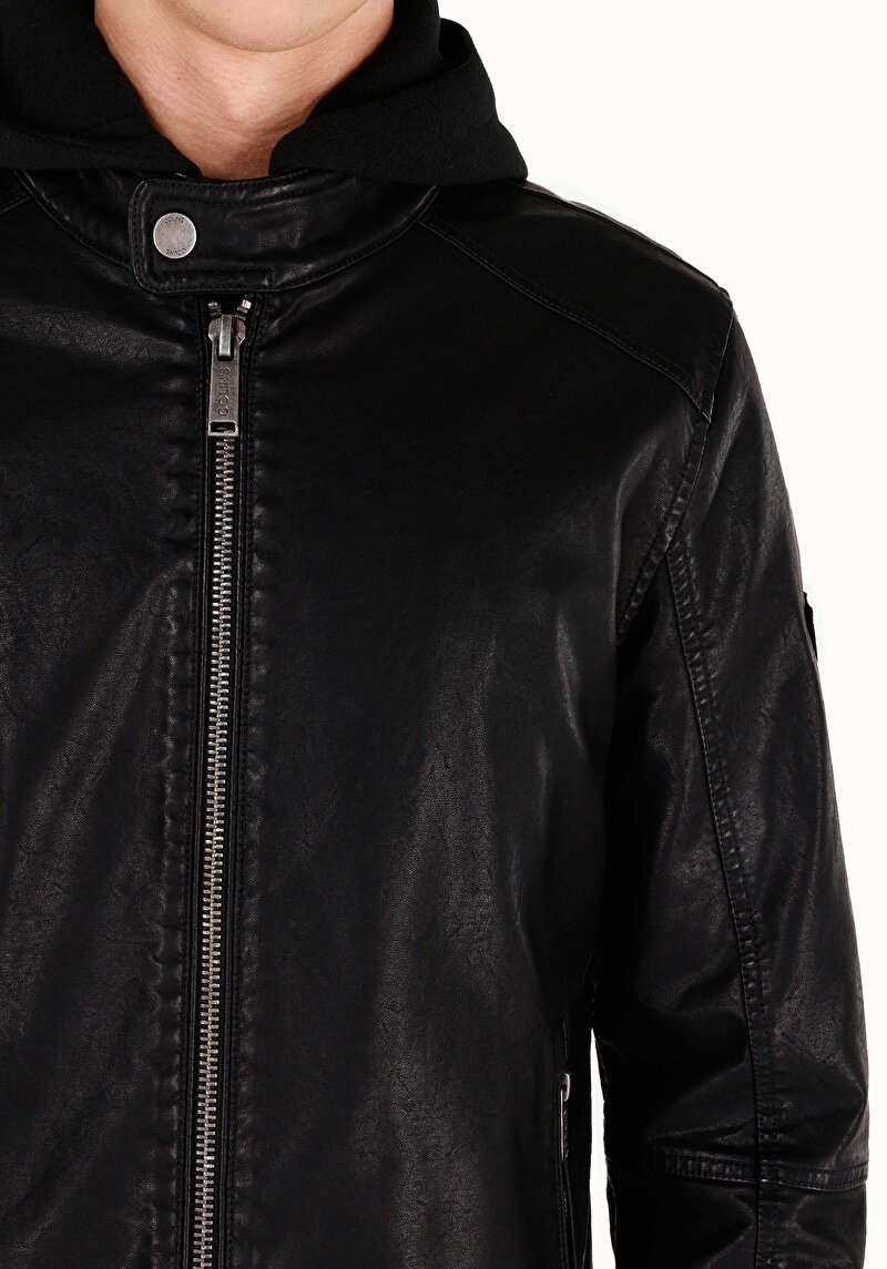 Slim Fit     Erkek Siyah Mont Pu