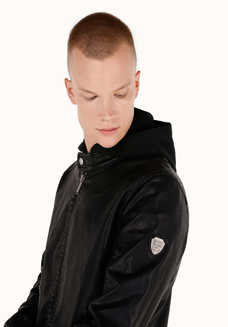 Slim Fit     Erkek Siyah Mont Pu