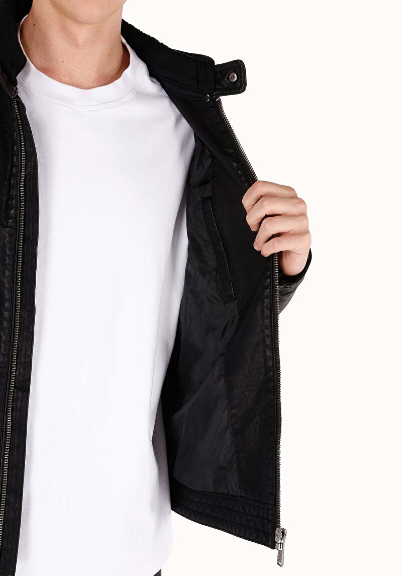 Slim Fit     Erkek Siyah Mont Pu