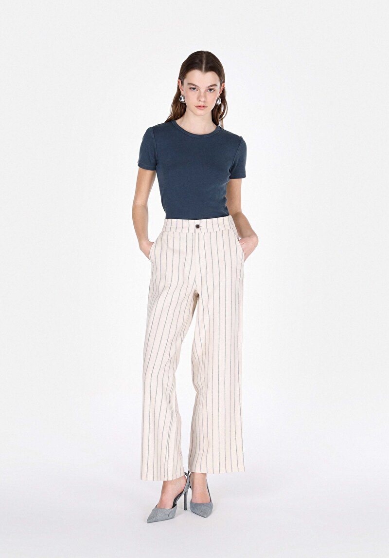 Slim Fit Kadın Mavi Kısa Kol Tişört