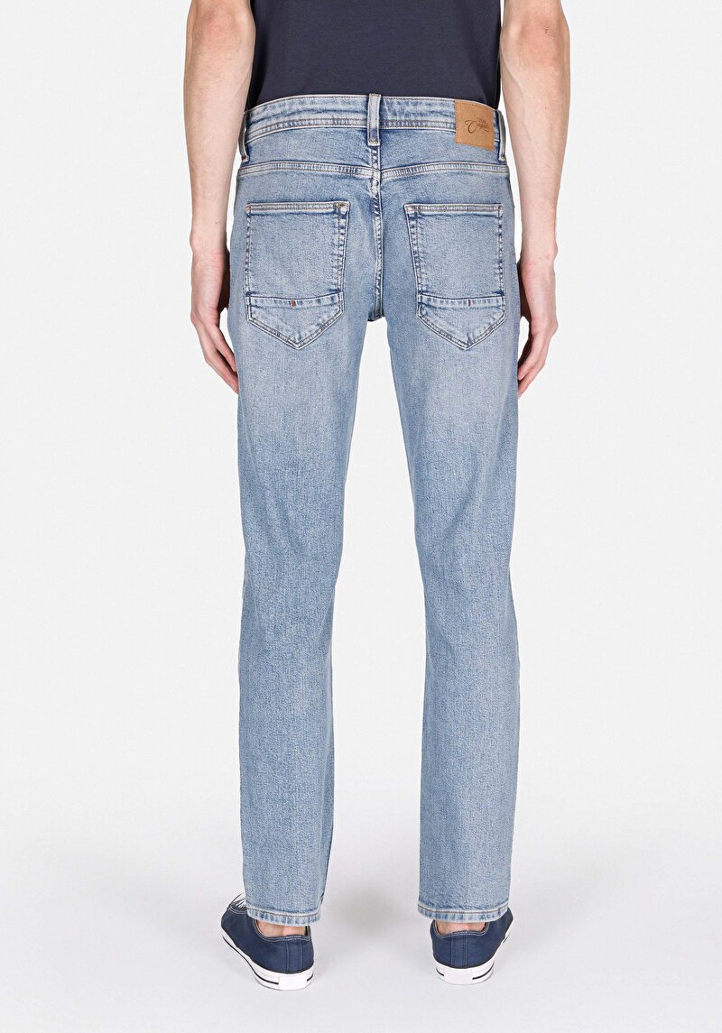 Straight Fit Düşük Bel Düz Paça Erkek Green Cast Denim Jean Fermuarlı Pantolon