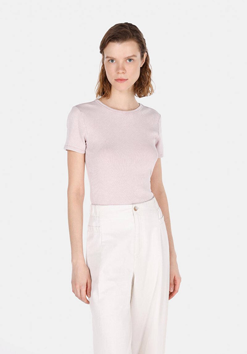 Slim Fit Kadın Pembe Kısa Kol Tişört