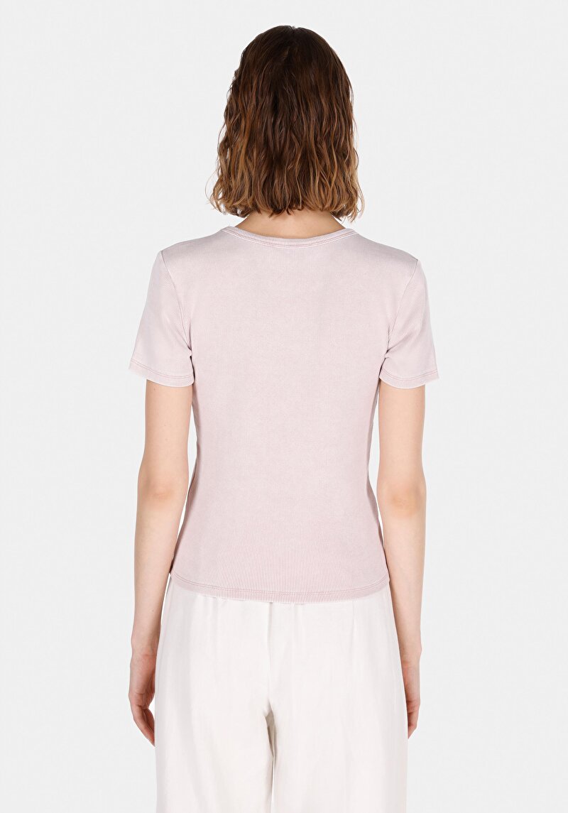 Slim Fit Kadın Pembe Kısa Kol Tişört