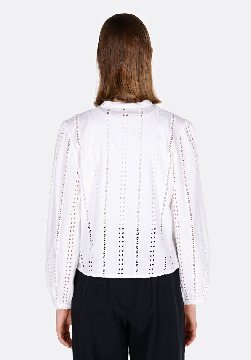 Regular Fit Hakim Yaka Düz Kadın Beyaz Uzun Kol Gömlek