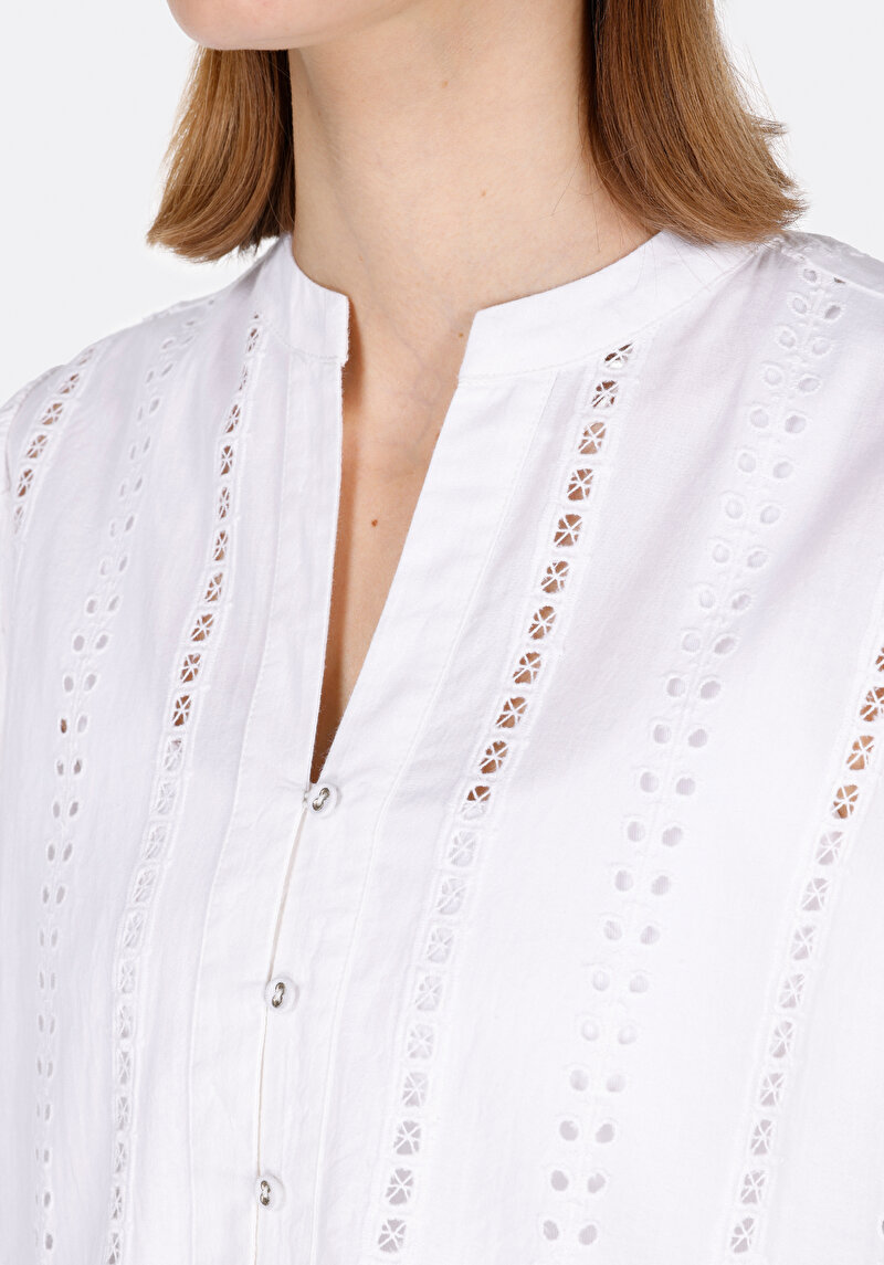 Regular Fit Hakim Yaka Düz Kadın Beyaz Uzun Kol Gömlek