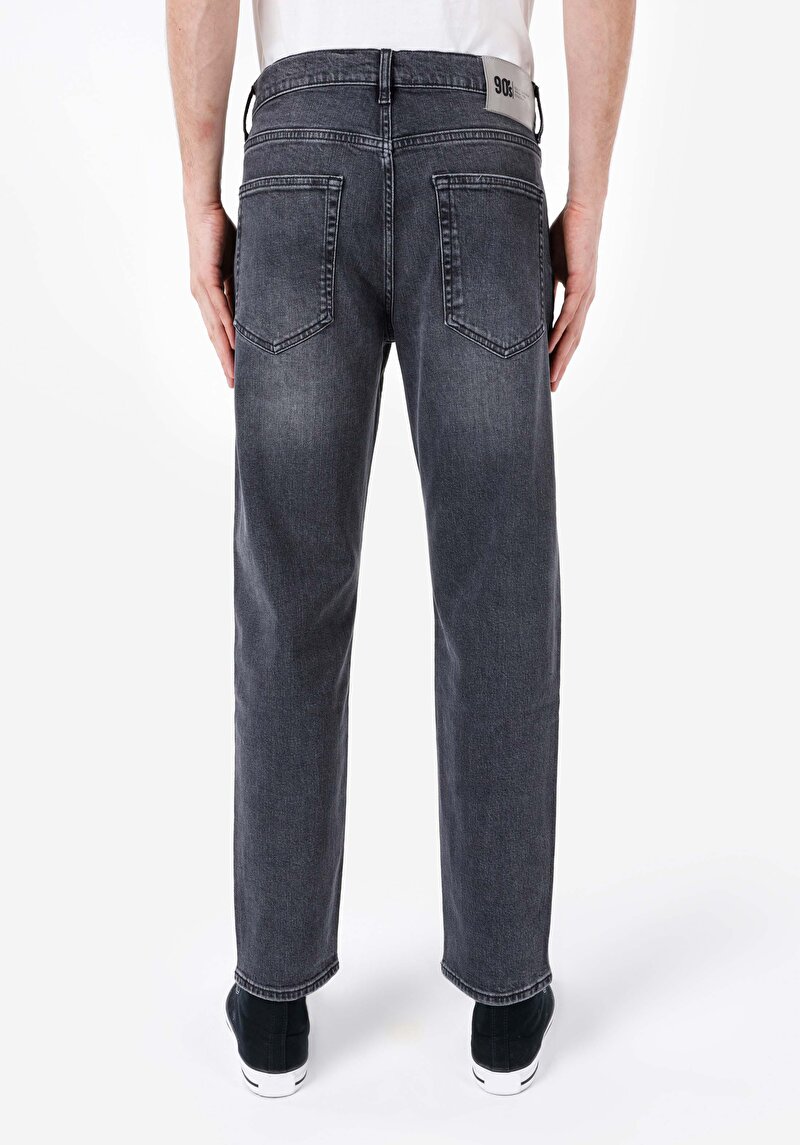 Loose Straight Fit Orta Bel Düz Paça Erkek Gri Jean Pantolon