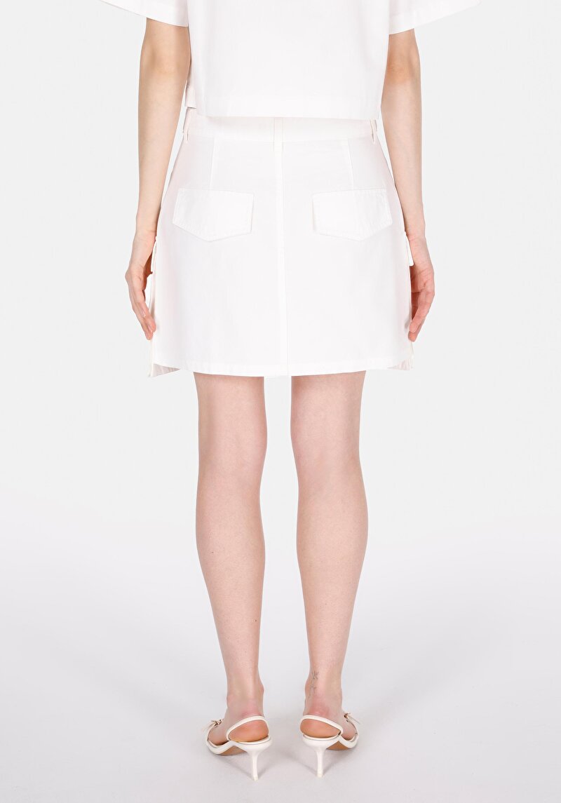 Mini Düz Fermuarlı Kadın Beyaz Etek