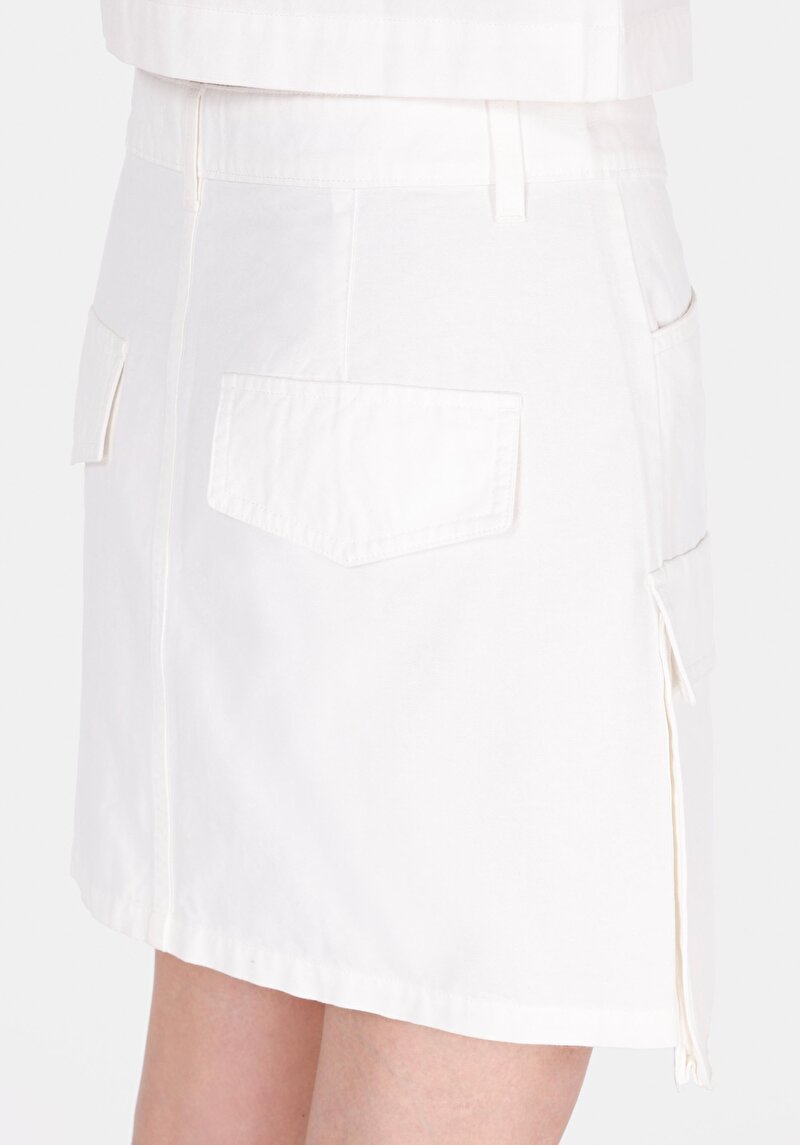 Mini Düz Fermuarlı Kadın Beyaz Etek