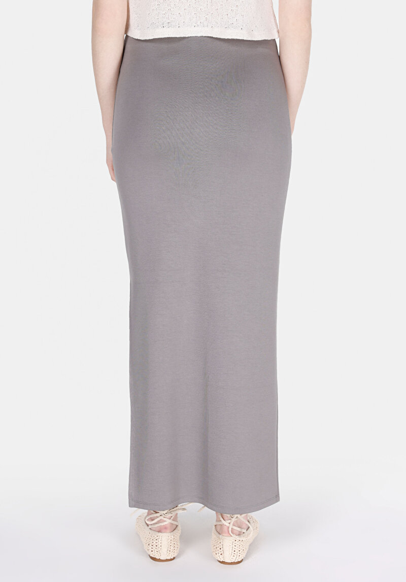 Slim Fit Düz Kadın Gri Etek