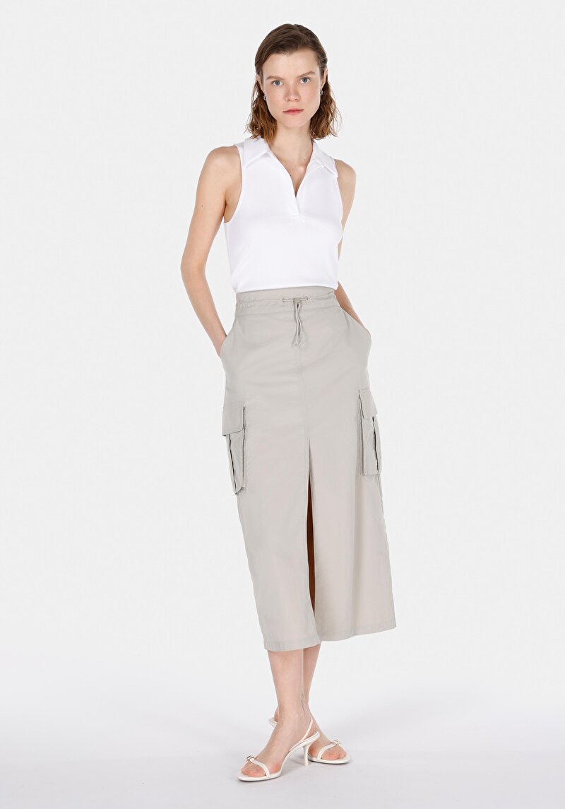 Maxi Length Düz Fermuarlı Kadın Taş Etek