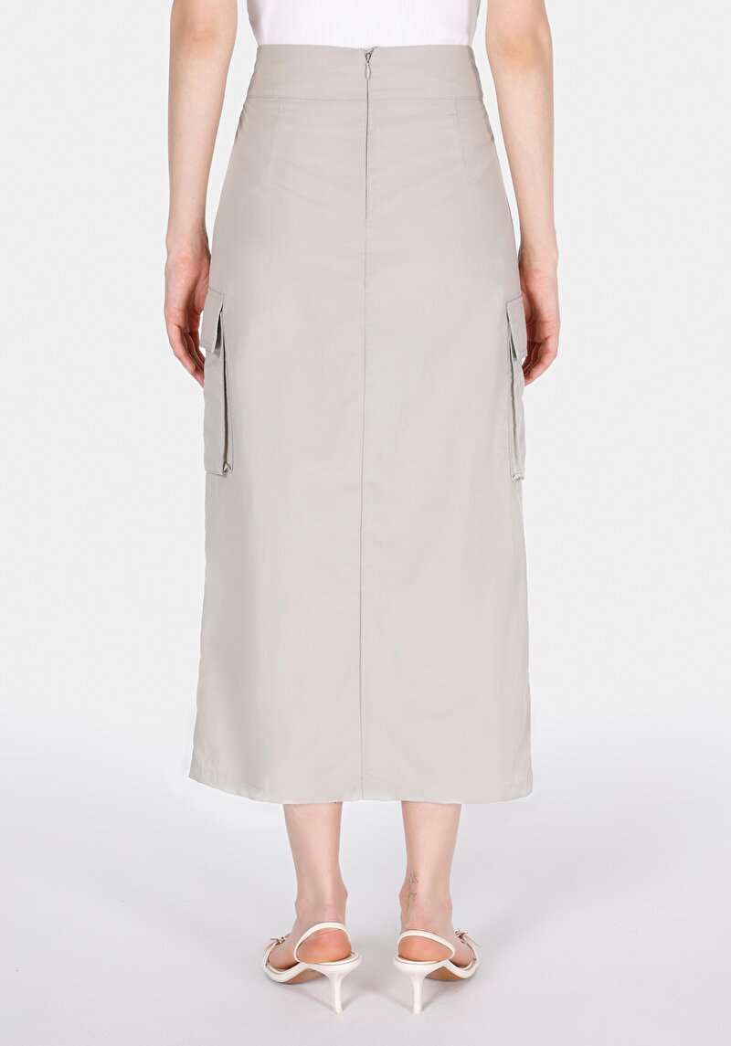 Maxi Length Düz Fermuarlı Kadın Taş Etek