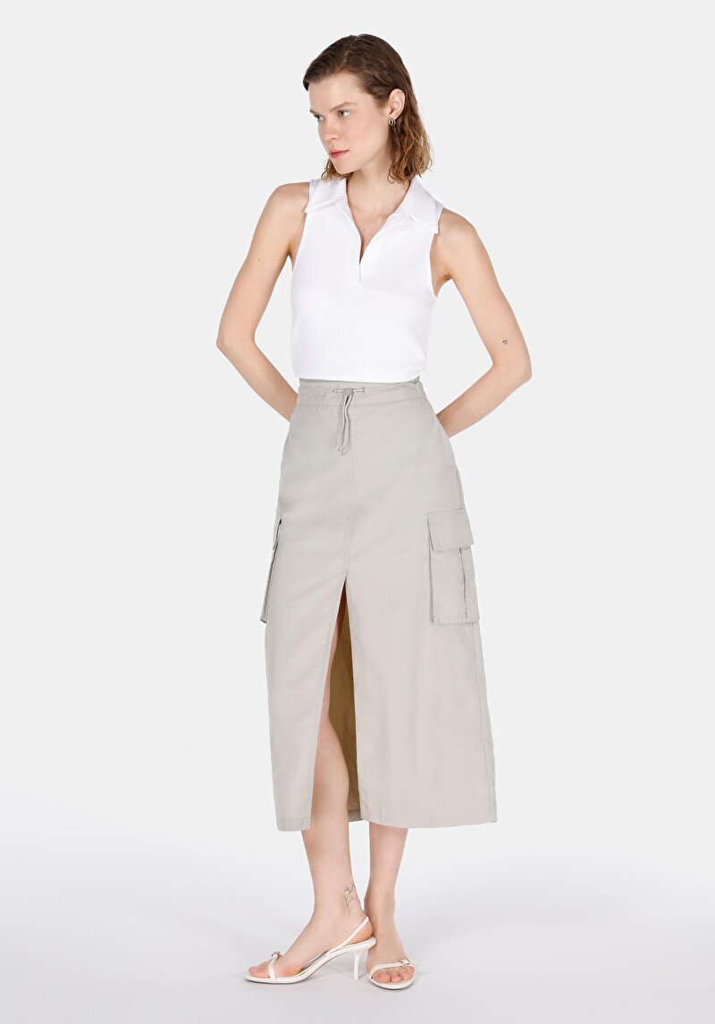 Maxi Length Düz Fermuarlı Kadın Taş Etek