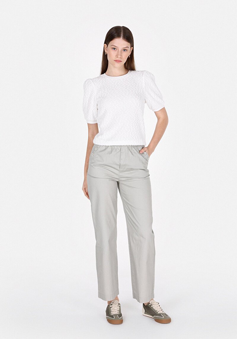 Regular Fit Yüksel Bel Geniş Paça Kadın Taş Pantolon