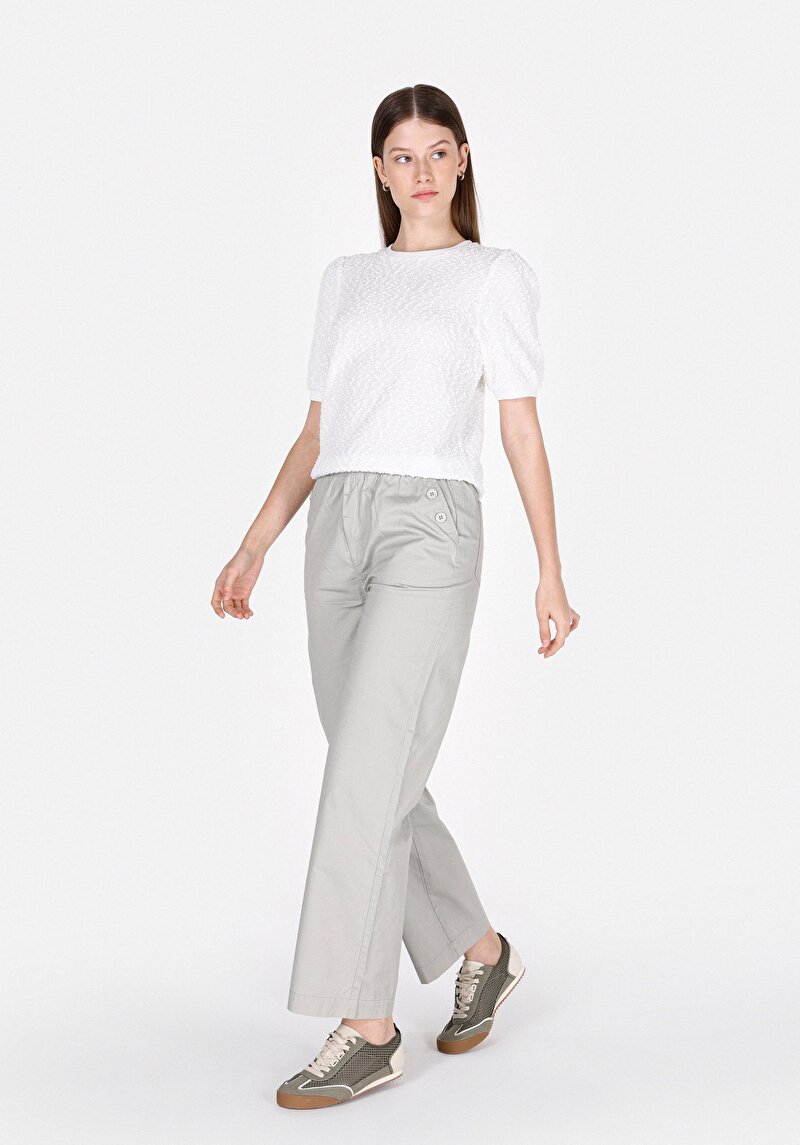 Regular Fit Yüksel Bel Geniş Paça Kadın Taş Pantolon