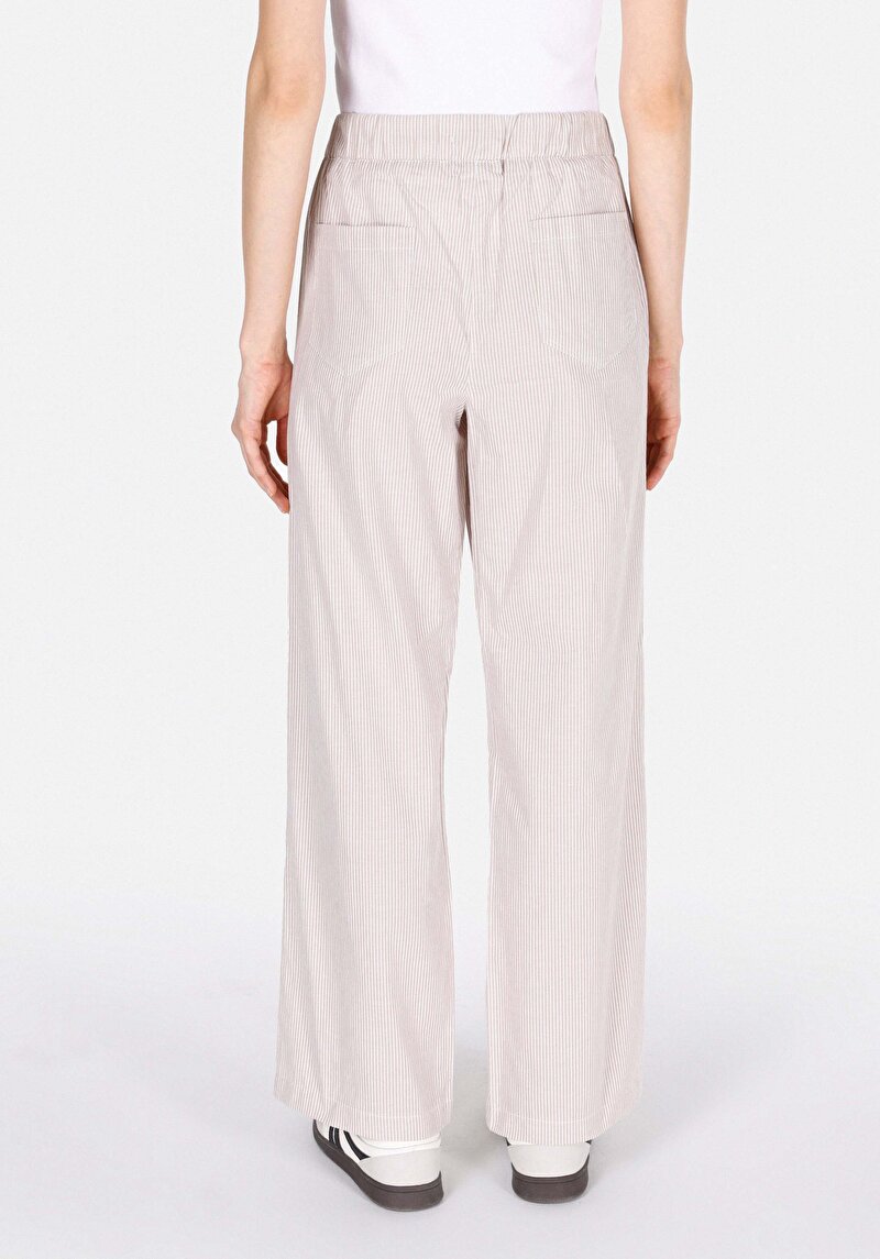 Straıght Fıt Yüksek Bel Geniş Paça Kadın Bej Pantolon