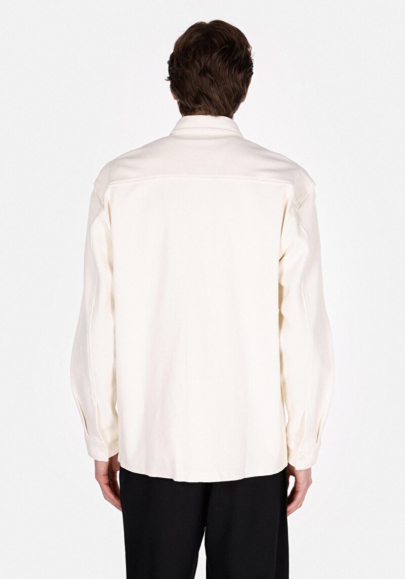 Regular Fit Shirt Neck Düz Erkek Ekru Uzun Kol Gömlek