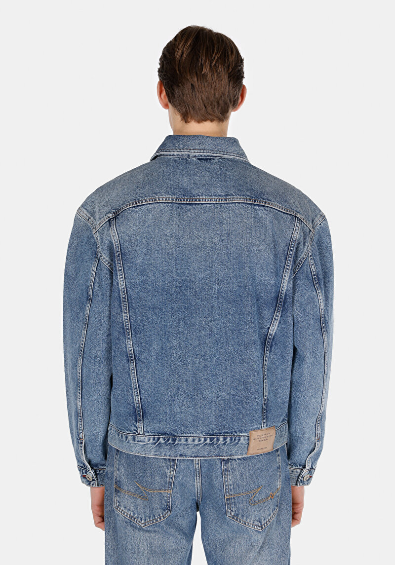 Oversize Fit Düğmeli Astarsız Erkek Mavi Ceket