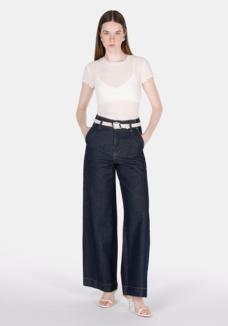 Regular Fit Örme Kadın Beyaz Kısa Kol Tişört