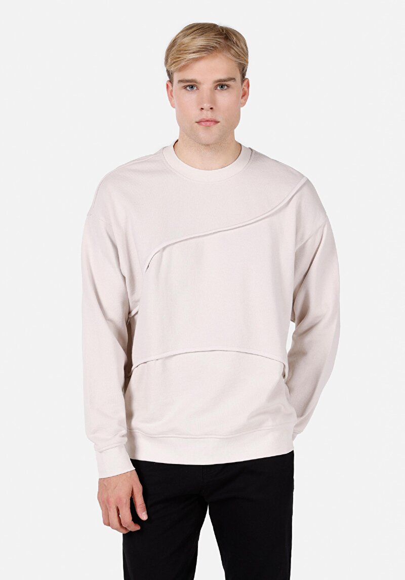 Oversize Fit Erkek Taş Sweatshirt