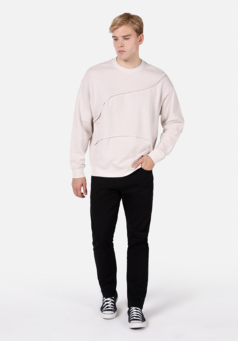 Oversize Fit Erkek Taş Sweatshirt