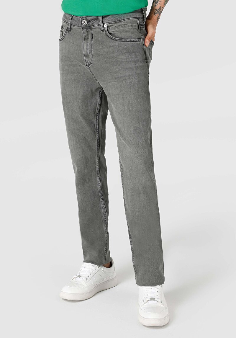 Regular Fit   Erkek Gri Jean Pantolon
