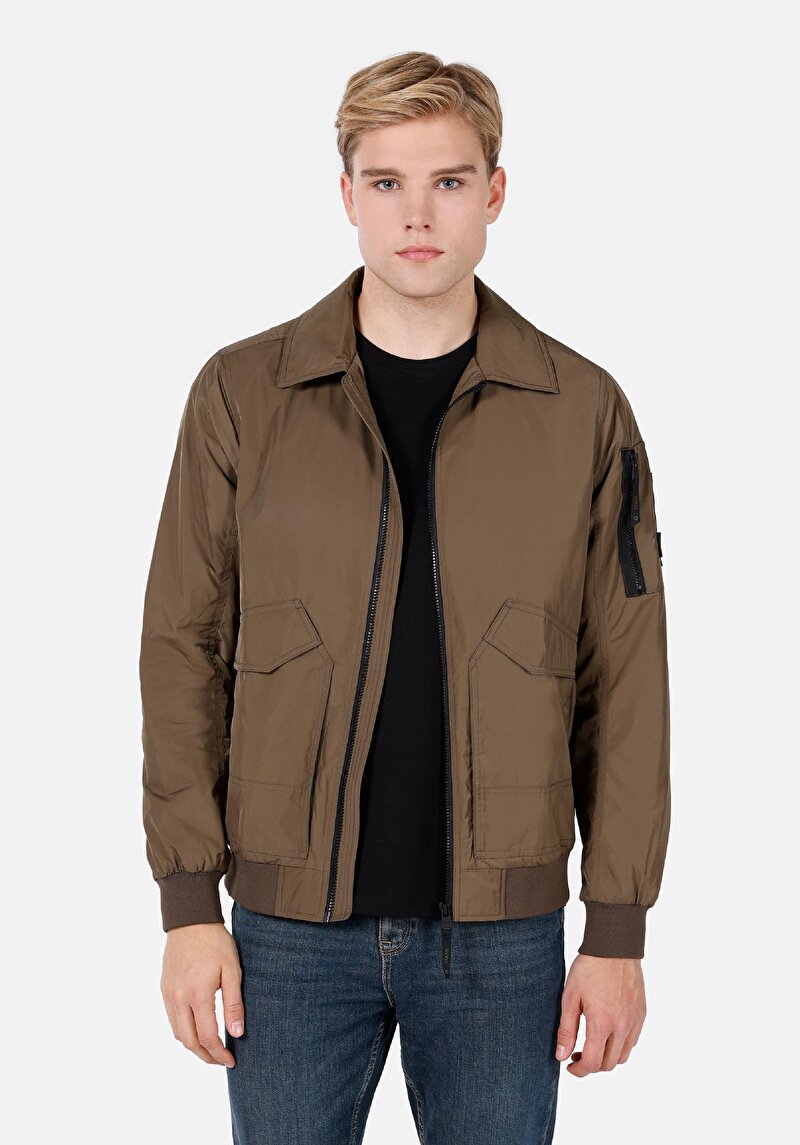 Regular Fit Fermuarlı Erkek Yeşil Mont