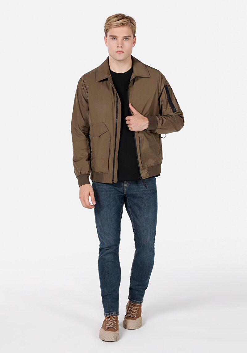 Regular Fit Fermuarlı Erkek Yeşil Mont