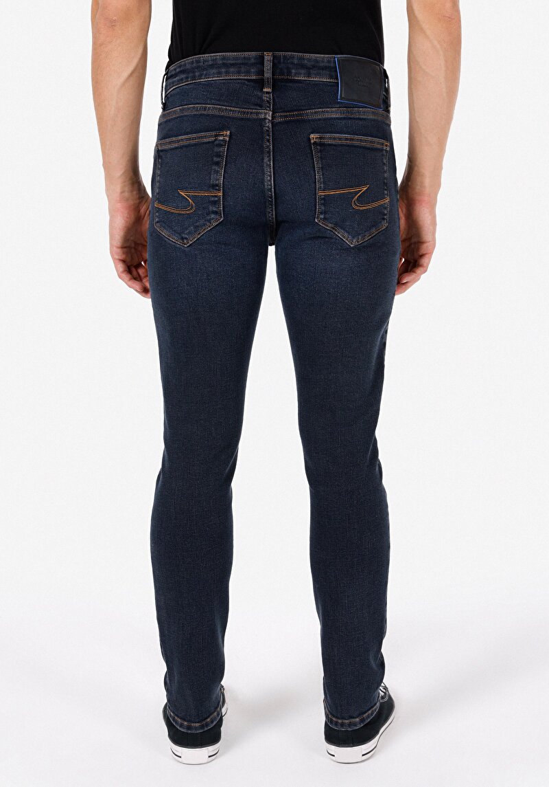 Slim Fit Düşük Bel Dar Paça Erkek Lacivert Jean Pantolon