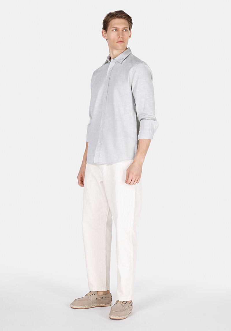 Regular Fit Shirt Neck Düz Erkek Yeşil Uzun Kol Gömlek