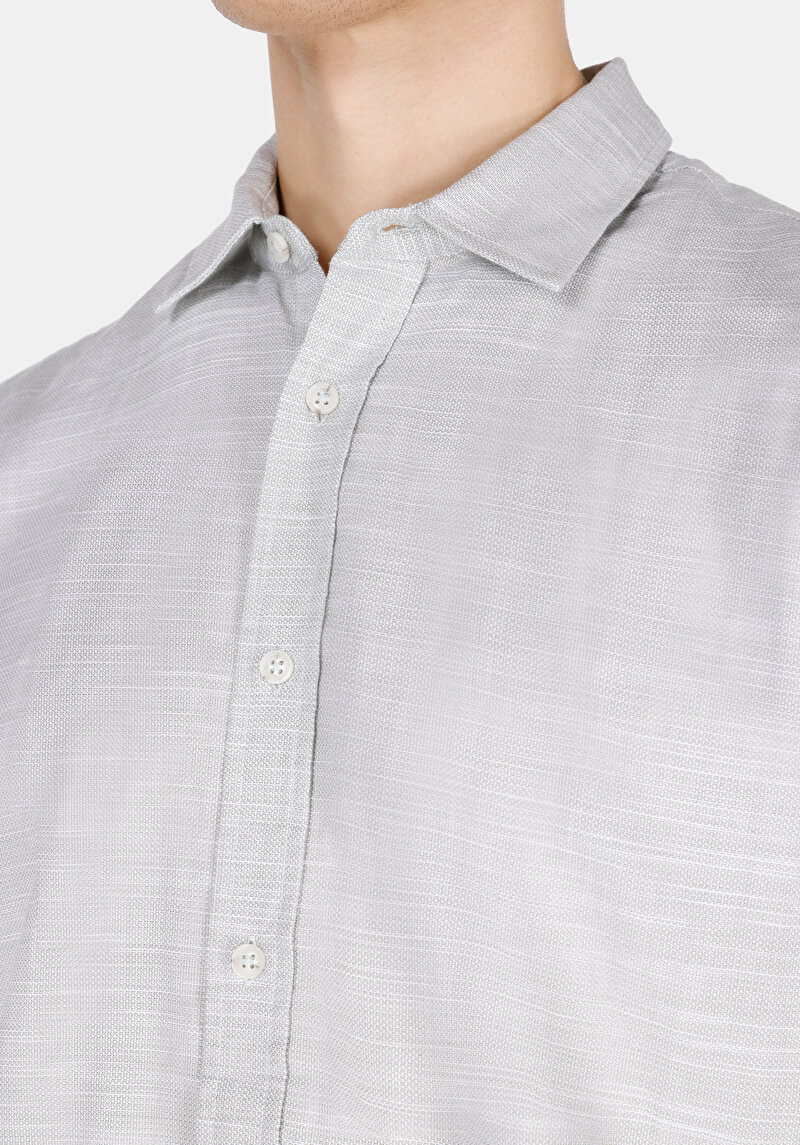 Regular Fit Shirt Neck Düz Erkek Yeşil Uzun Kol Gömlek