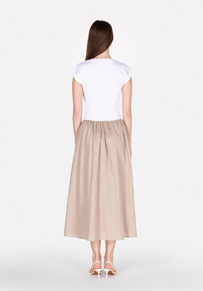 Regular Fit Düz Kadın Beyaz Kısa Kol Elbise